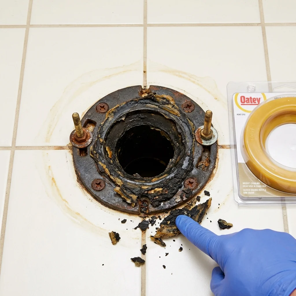 Failed wax ring showing water seepage at the base of a toilet in a Carrollton, VA home