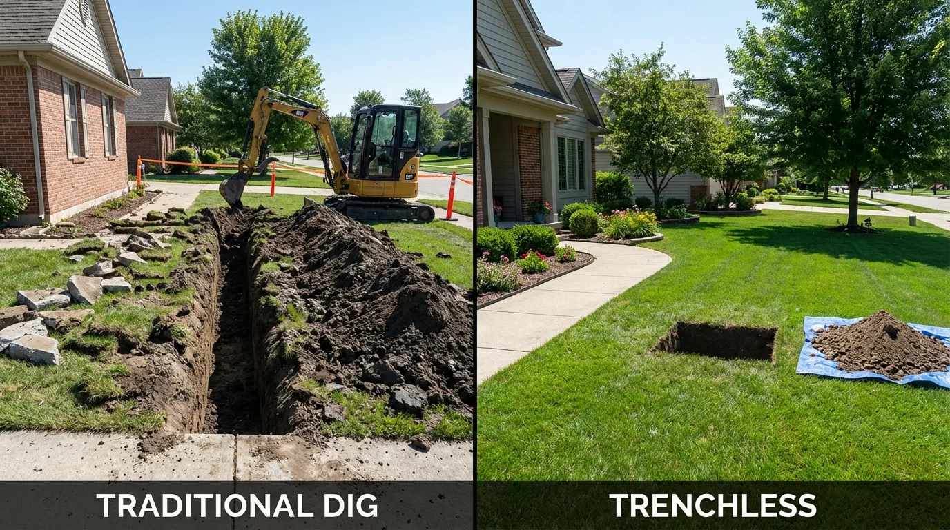 Trenchless sewer repair with minimal yard damage versus traditional excavation in Carrollton, VA